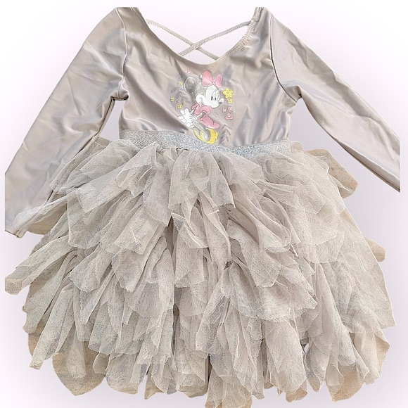 Disney Junior Minnie Mouse tutu ruffle tulle leotard one piece long sleeve dress - Picture 2 of 8